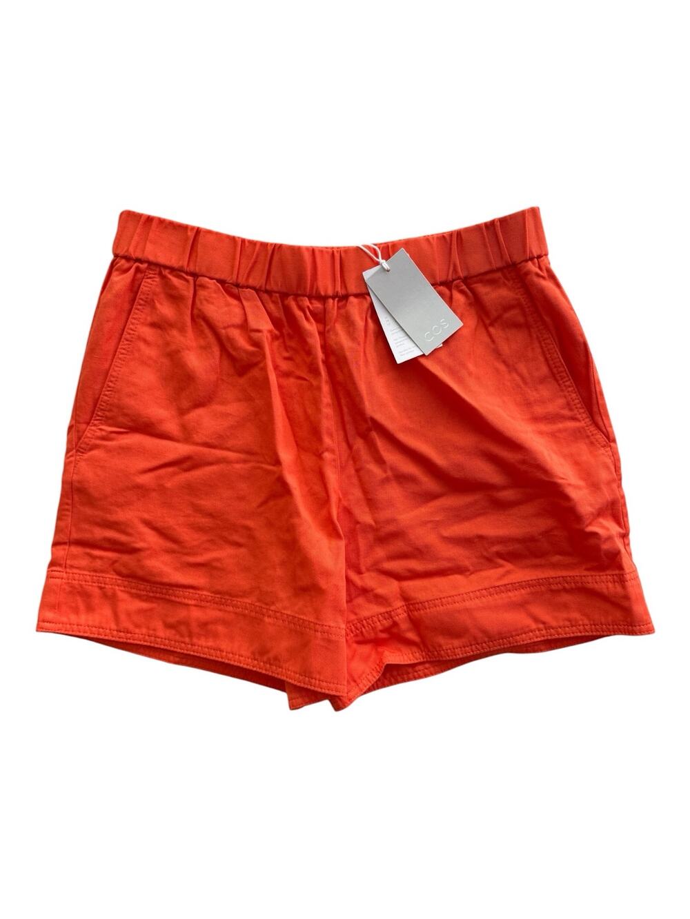 NWT COS Women’s Sz 10 Pull On Shorts Cotton Linen Blend Orange Pockets 4”